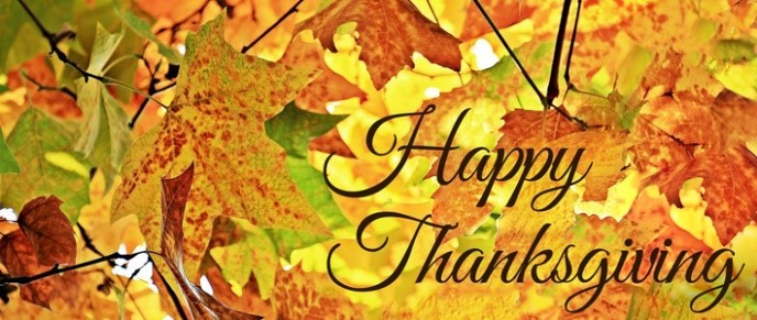 leaf background with Happy Thanksgiving message